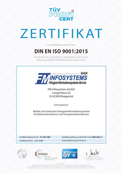 DIN EN ISO Zertifikat der FM Infosystems GmbH